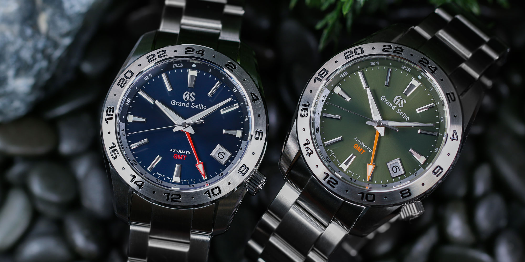 Grand Seiko SBGM245 SBGM247 blue and green-dialed GMT watches