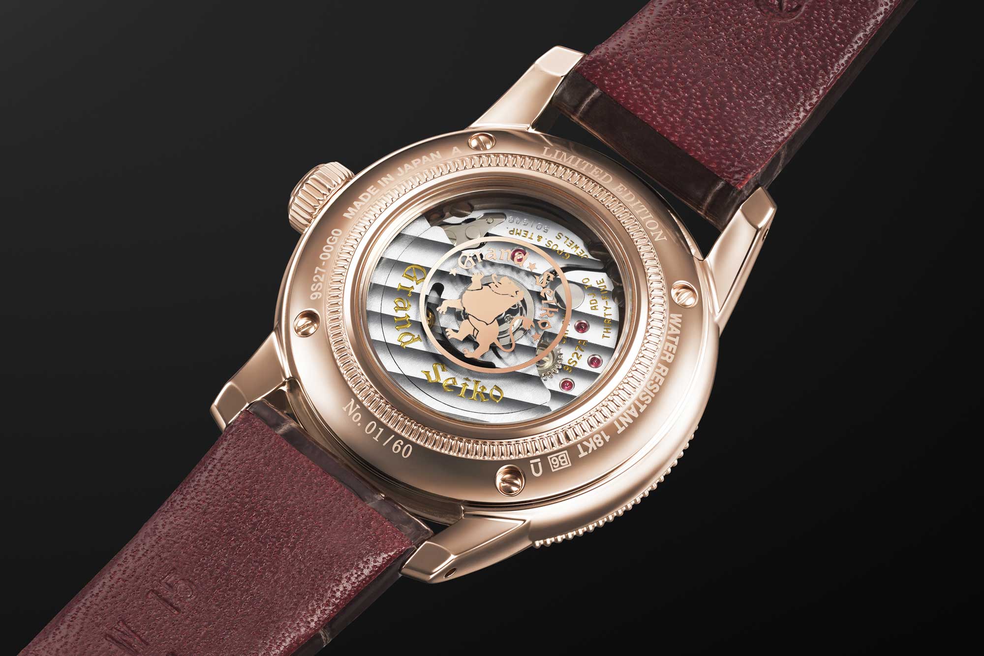 Caliber 9S27 is visible through the exhibition back of reference STGK016.